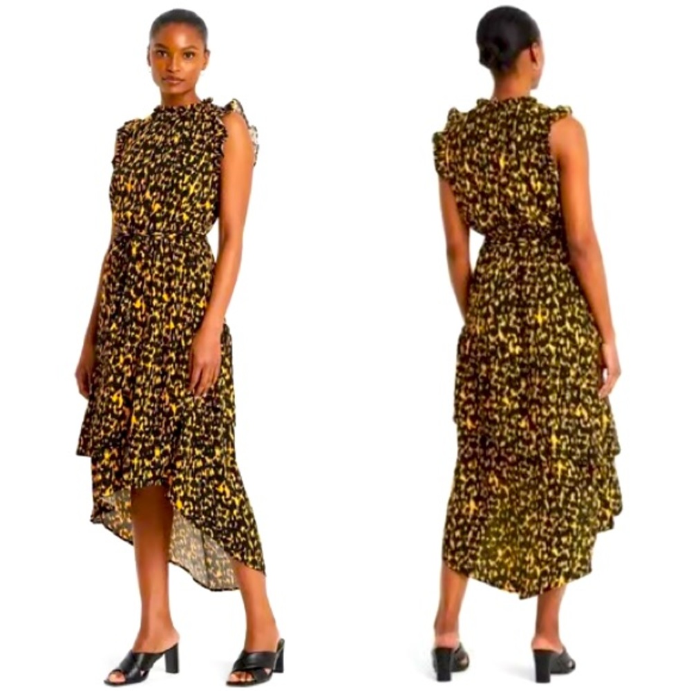 Who What Wear Target Ikat / Animal Print High Low Ruffle Dress - Large
